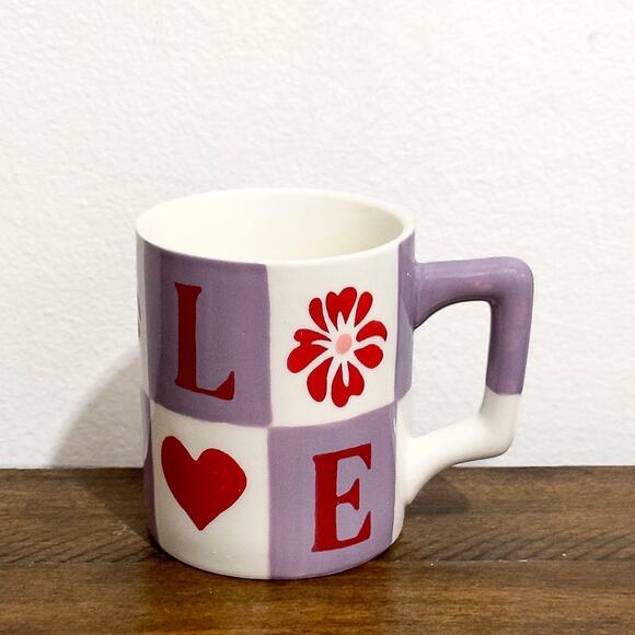NWT: Anthropologie - Vaisselle Collab, Purple and Ivory Checkered, Love Mug - Picture 1 of 5